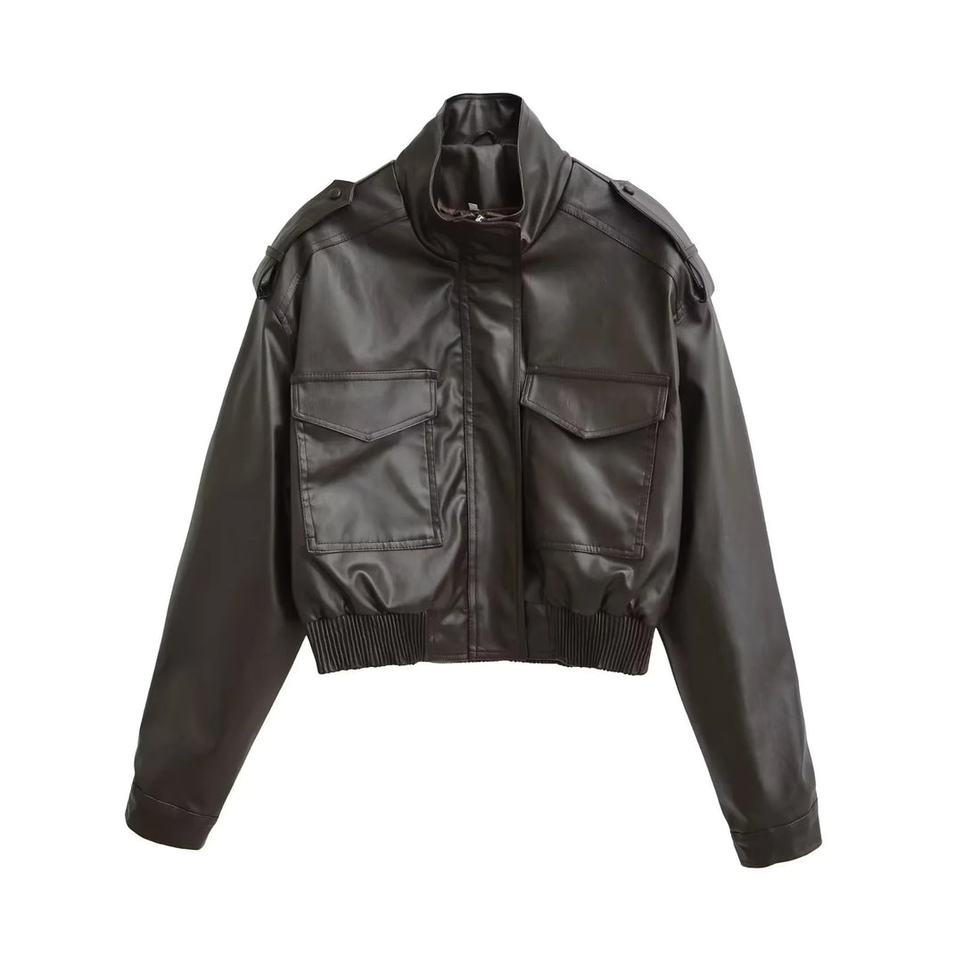 Damen nan cropped Field-Bomberjacke im Military-Look mit Stehkragen, Schulterklappen und taillennahem Rippbund Echo Archiv