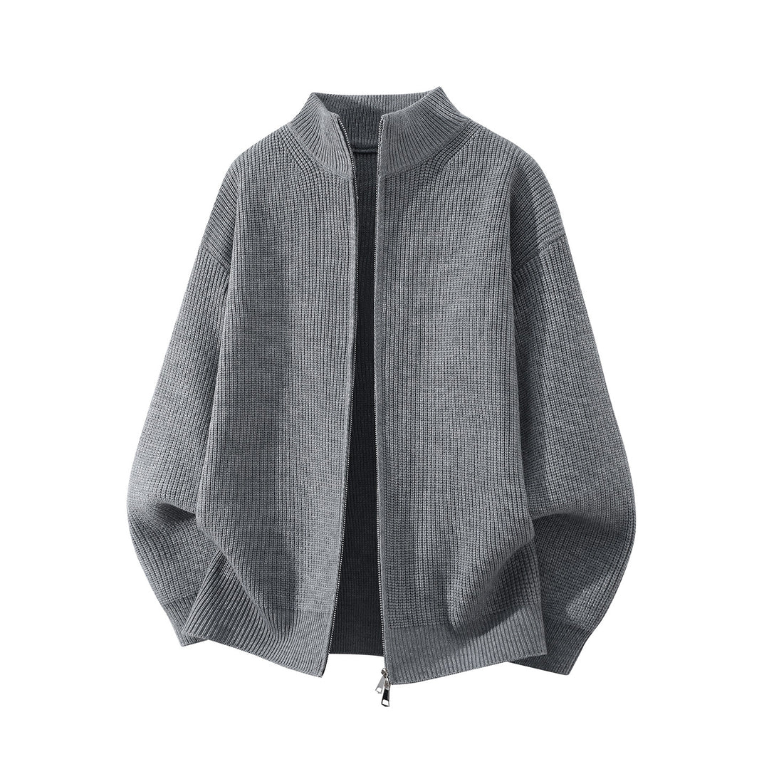 Herren Oversize Grobstrick-Zipcardigan mit Stehkragen und Zwei-Wege-Reißverschluss Echoarchiv