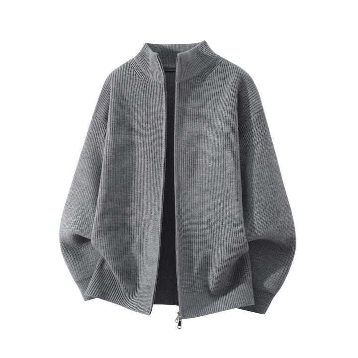Herren Oversize Grobstrick-Zipcardigan mit Stehkragen und Zwei-Wege-Reißverschluss Echoarchiv