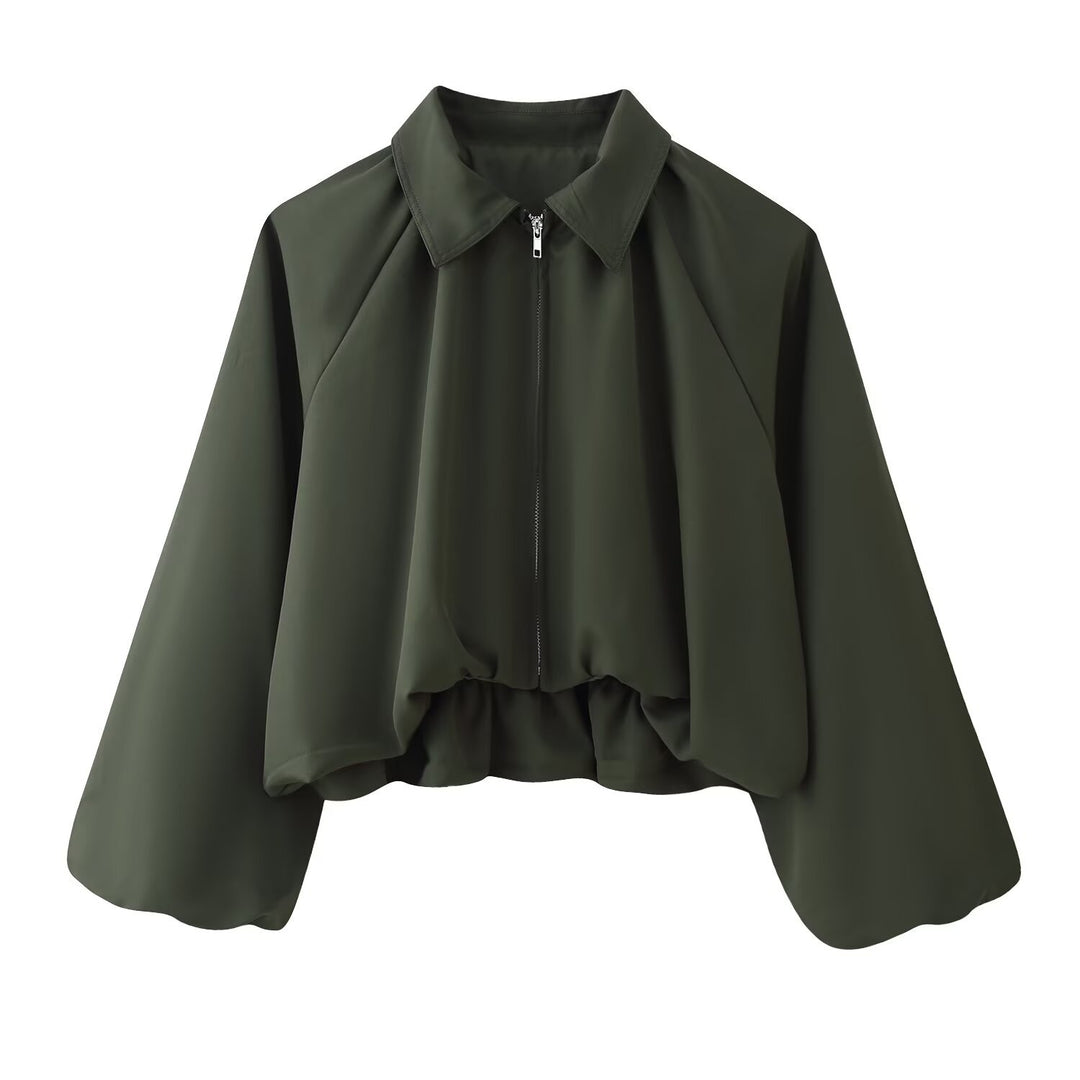 Damen Kurze Cropped‑Jacke mit Raglanärmeln, Reißverschluss und gerafftem Saum Echo Archiv