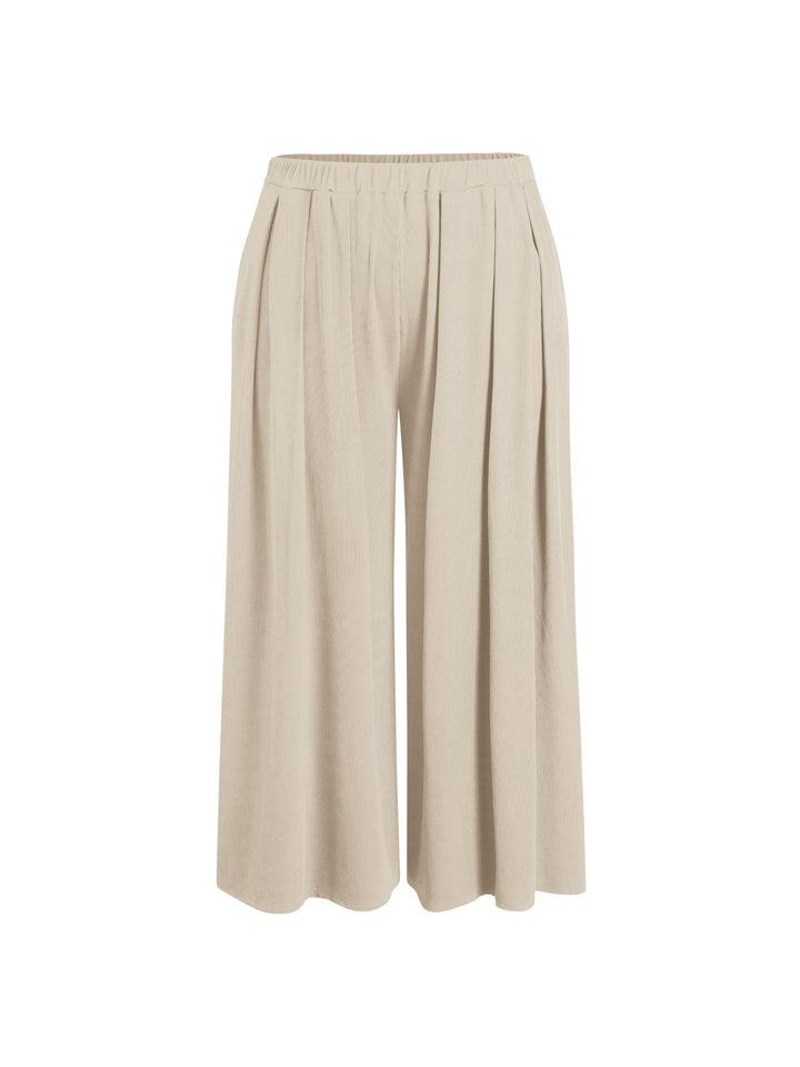 Damen Weite Feinstrick-Palazzohose mit hohem Elastikbund und Faltenfall – Avélisse