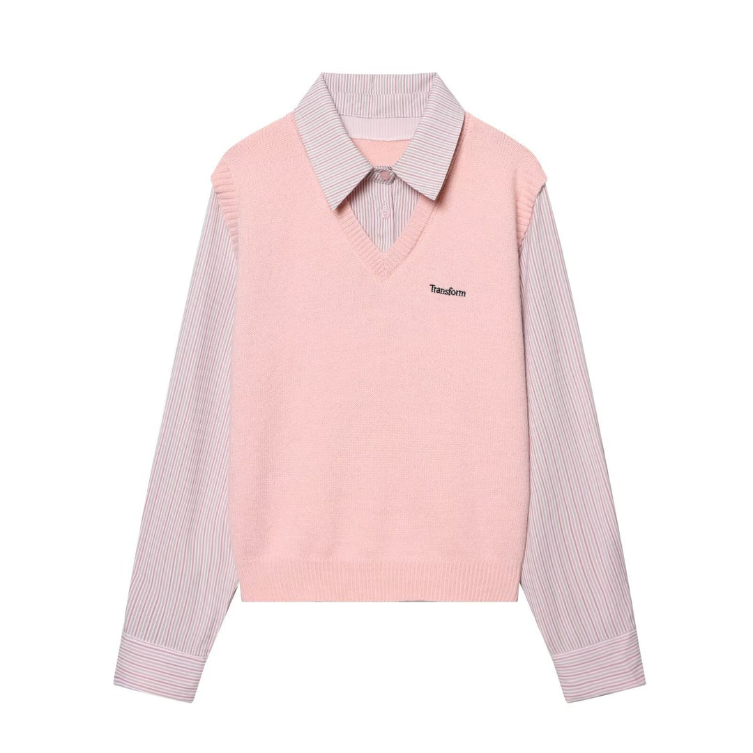 Damen Lagenlook-Hemd mit V-Ausschnitt Strickweste Echo Archiv