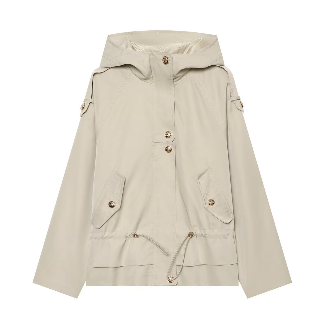 Damen Kurzparka mit Kapuze, Tunnelzug-Taille und Pattentaschen Echoarchiv