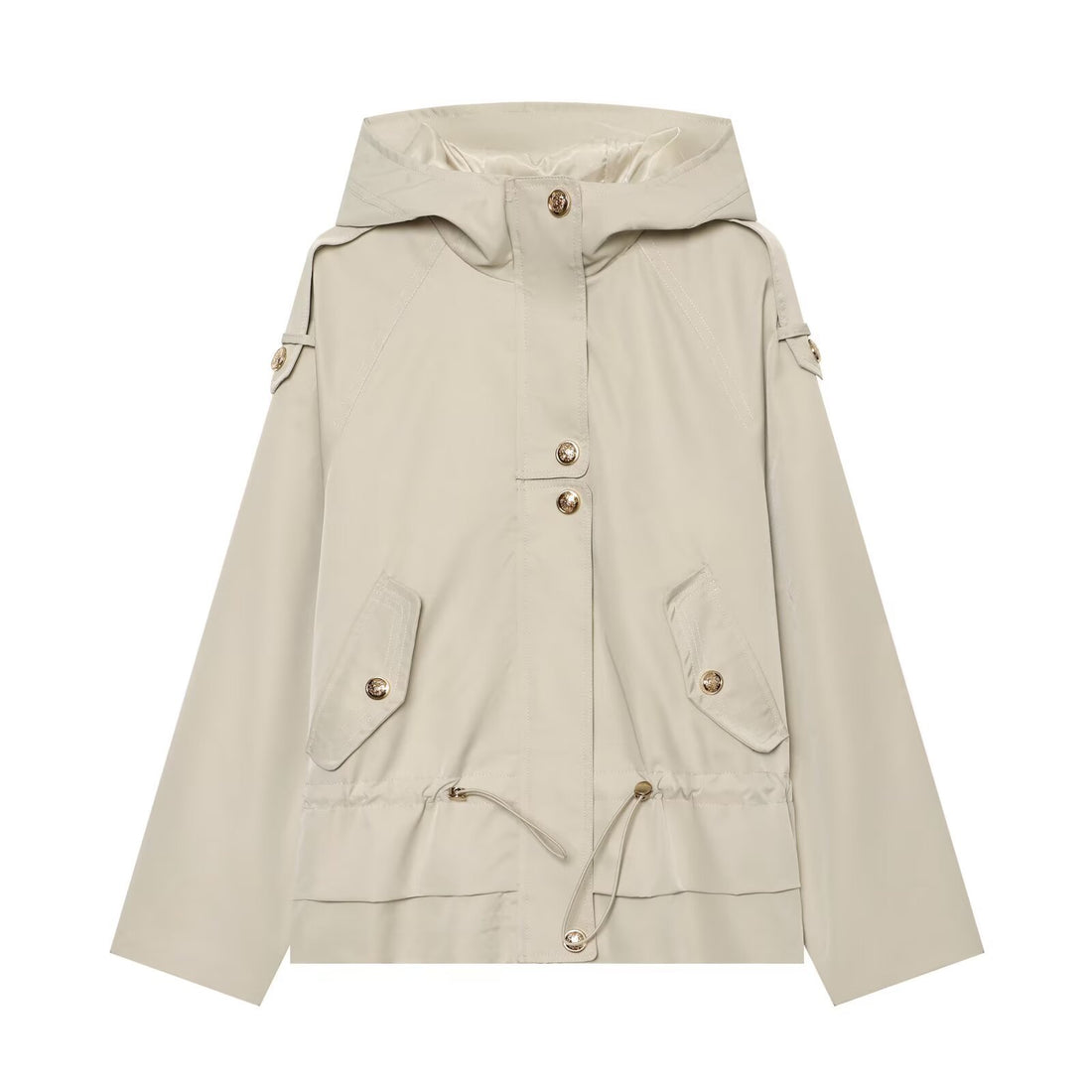Damen Kurzparka mit Kapuze, Tunnelzug-Taille und Pattentaschen Echoarchiv