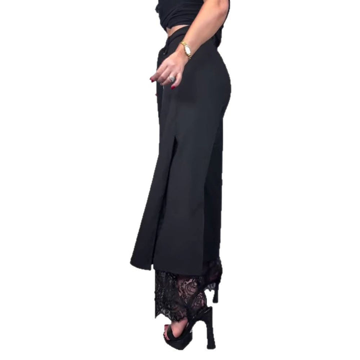 Damen nan taillierte hochgeschnittene Hose mit seitlichem Schlitz, transparenter Spitzen-Unterlage und Bindegürtel Echo Archiv
