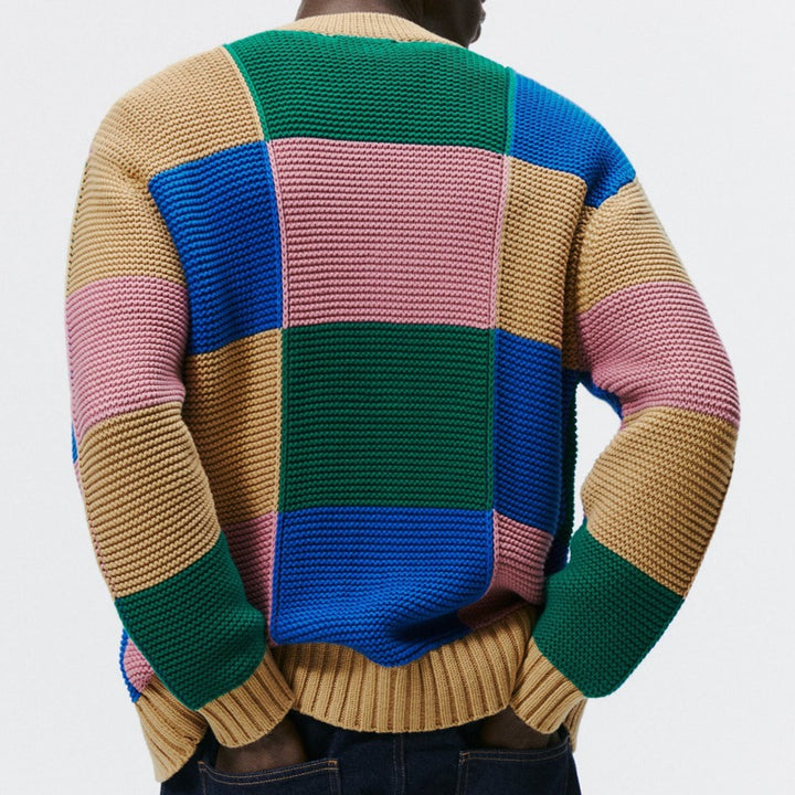 Herren gestreifter Strickcardigan mit bunten Farbblock-Design Echoarchiv