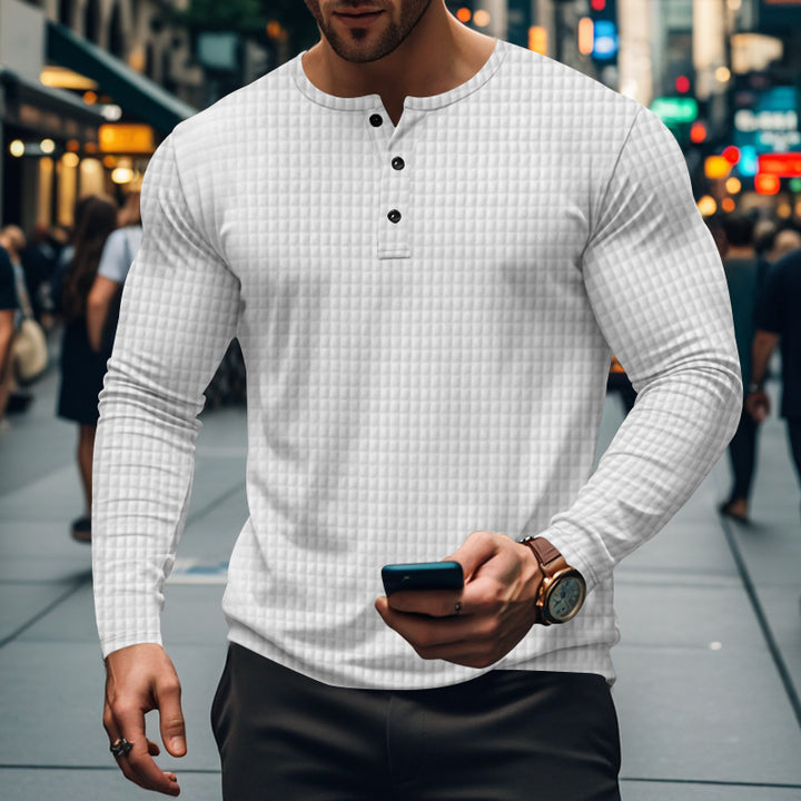 Herren Langarm-Hemd mit knopfbarem Kragen und strukturiertem Design Echoarchiv