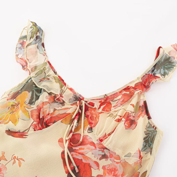 Damen Maxikleid mit zarten Rüschen und floralem Muster Echo Archiv