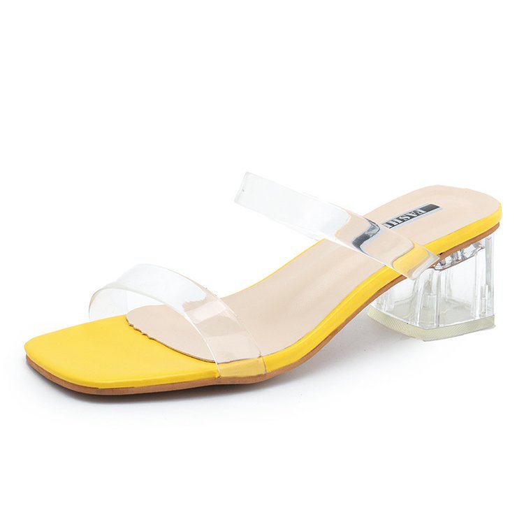 Damen Transparente Slide-Sandalen mit einzigartigem Blockabsatz Echoarchiv