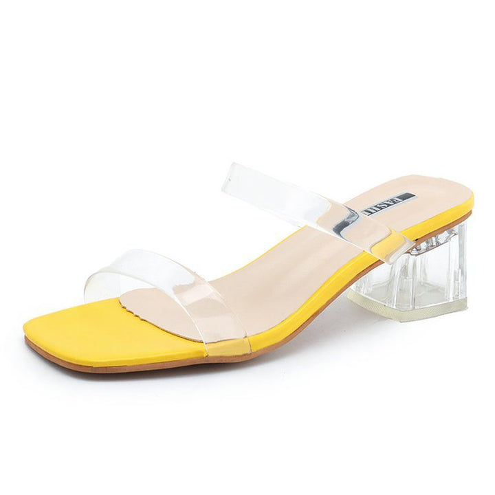 Damen Transparente Slide-Sandalen mit einzigartigem Blockabsatz Echoarchiv