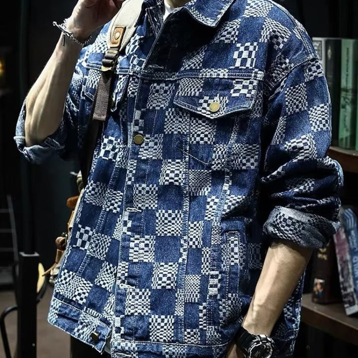 Herren Modische Denimjacke mit einzigartigem Karomuster Echoarchiv
