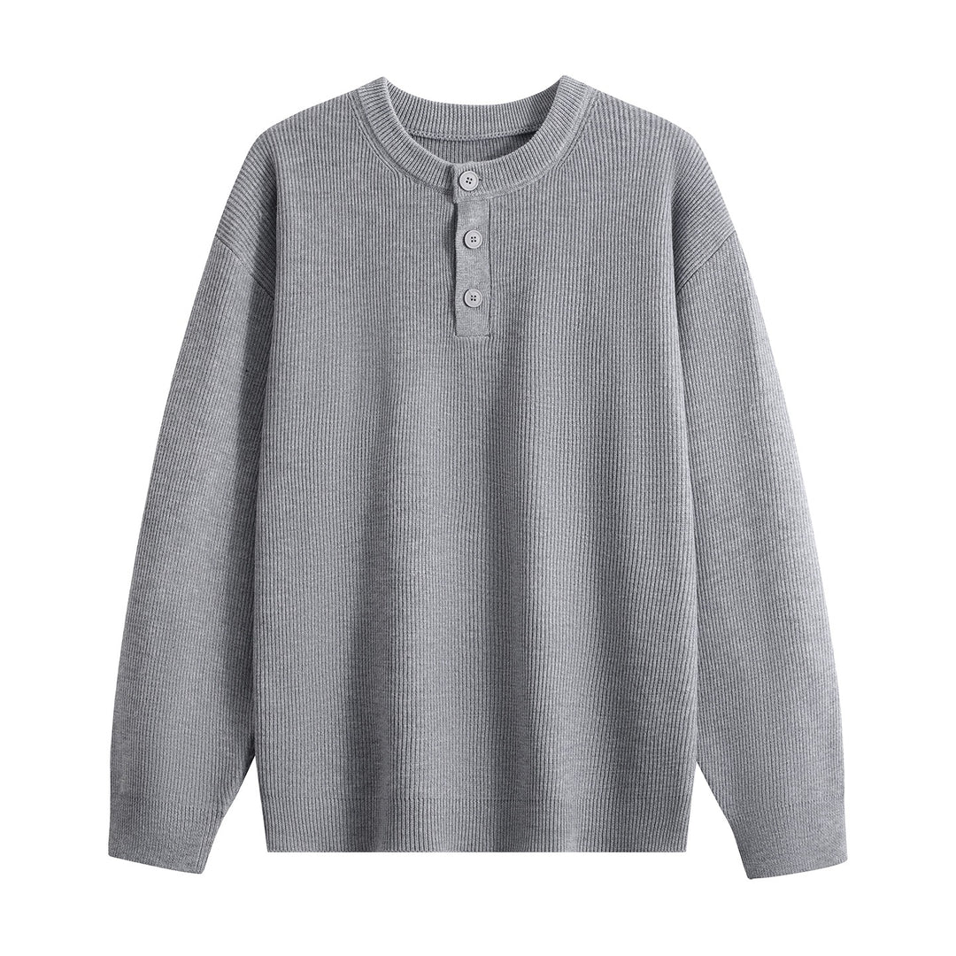 Unisex Oversize Rippstrick-Henley-Pullover mit 3‑Knopf-Leiste Echoarchiv