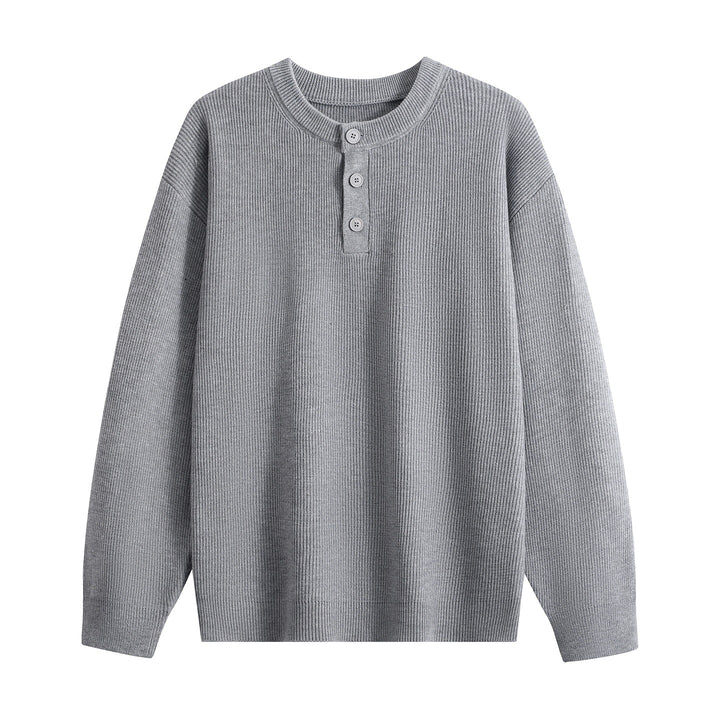 Unisex Oversize Rippstrick-Henley-Pullover mit 3‑Knopf-Leiste Echoarchiv