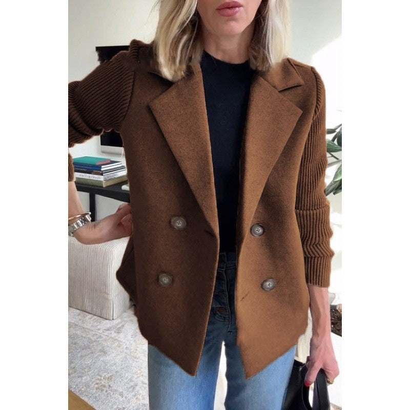 Damen Doppelreihige Blazer-Weste mit breitem Revers und gerippten Strickärmeln Echo Archiv