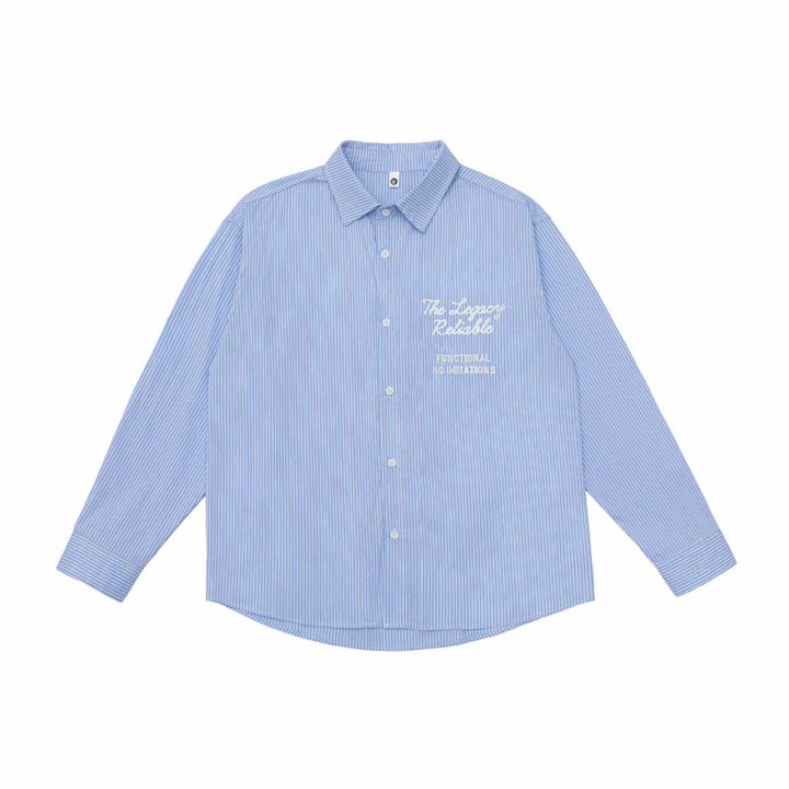 Unisex Oversize Streifenhemd mit Stickdetail und Kentkragen Echoarchiv