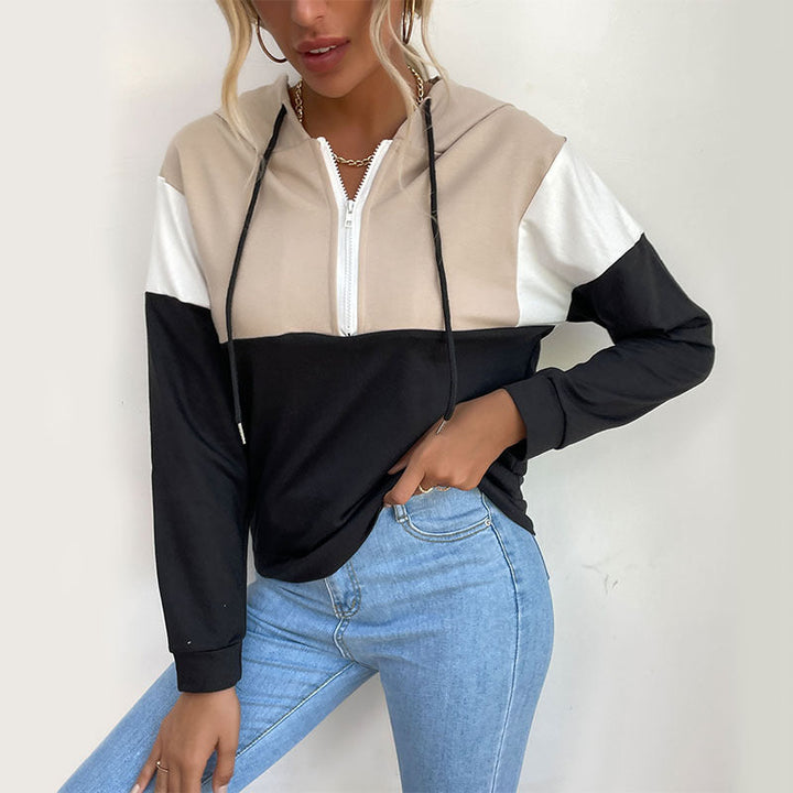Damen Kapuzenpullover mit halbem Reißverschluss, Colorblock‑Design und Tunnelzug Echoarchiv