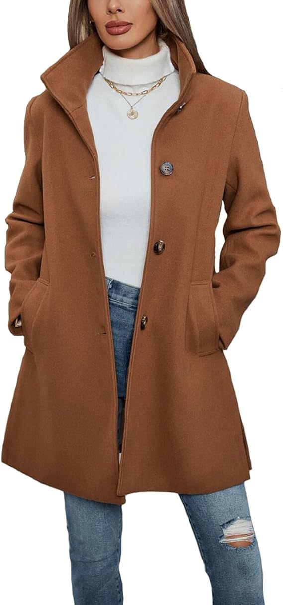 Damen Eleganter Wollmantel mit Hochgeschlossenem Kragen und Praktischen Taschen – Montévia