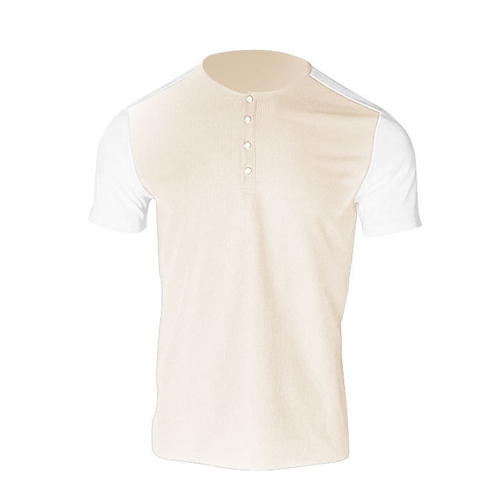 Herren Kurzarm-Hemd mit modischem Henley-Kragen und Kontrastärmel Echoarchiv