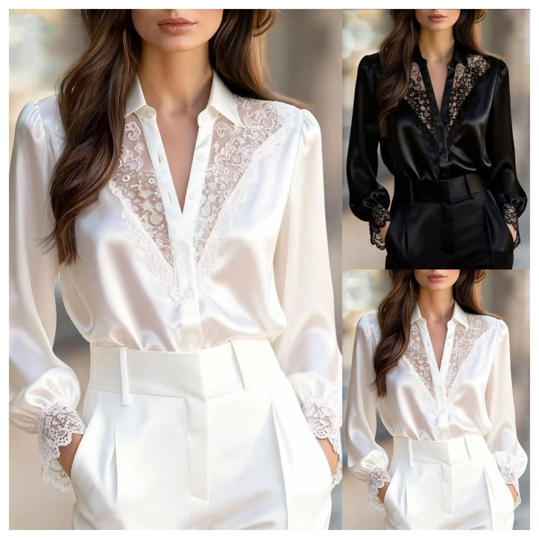 Damen elegante Bluse mit romantischen Spitzenakzenten Echo Archiv