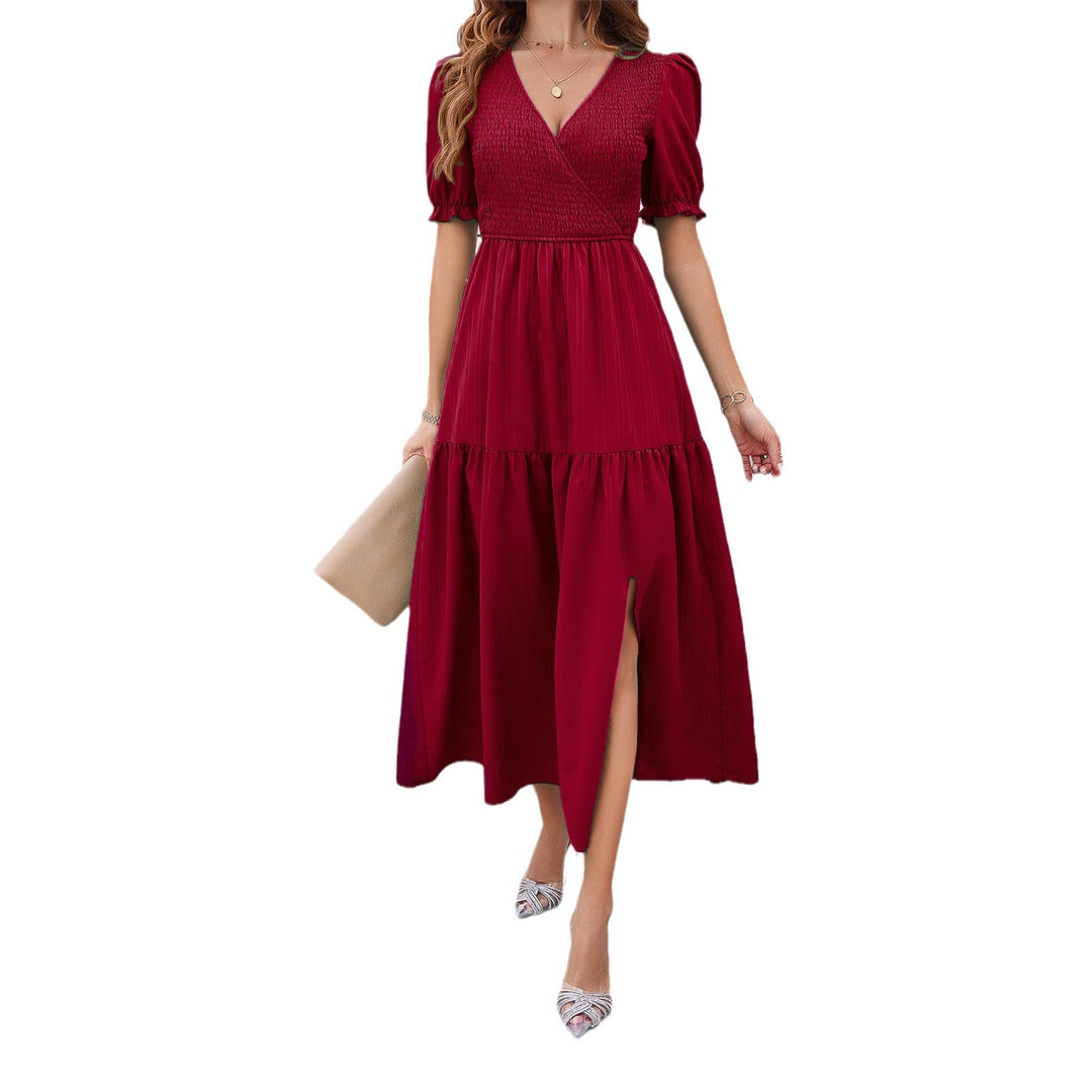 Damen Maxikleid mit hohem Schlitz und Puffärmeln Echo Archiv