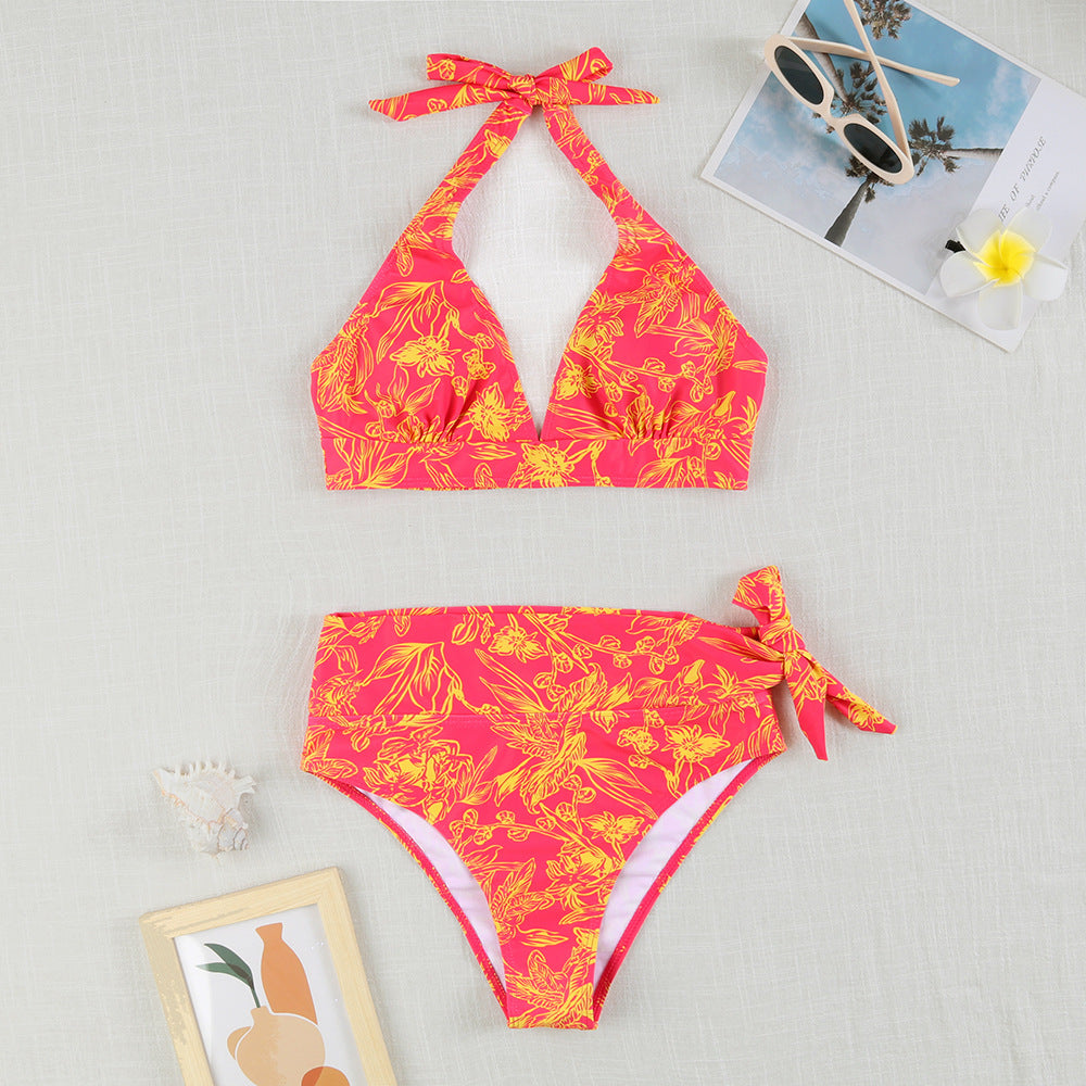 Damen Triangel-Bikini mit verstellbaren Bindebändern und floralem Design Echo Archiv