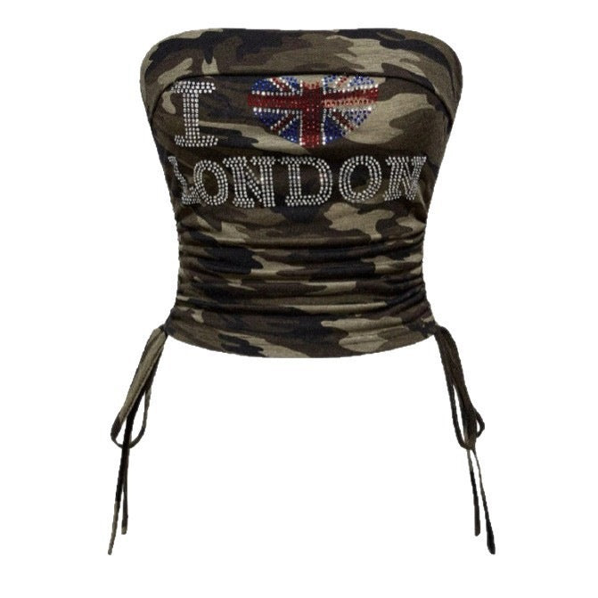 Damen Bustier-Oberteil mit Camouflage-Muster und Strass-Applikationen Echo Archiv