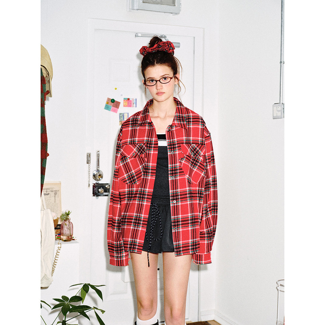 Herren Robustes Karo‑Flanell Shirtjacke mit geknöpften Klappentaschen Echoarchiv