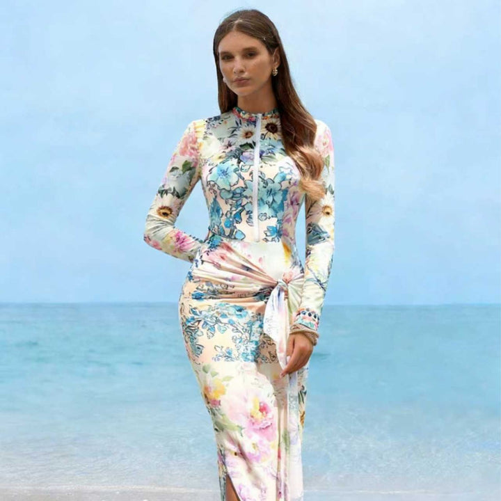 Damen Elegantes Langarm-Strandkleid mit floralem Design Echo Archiv