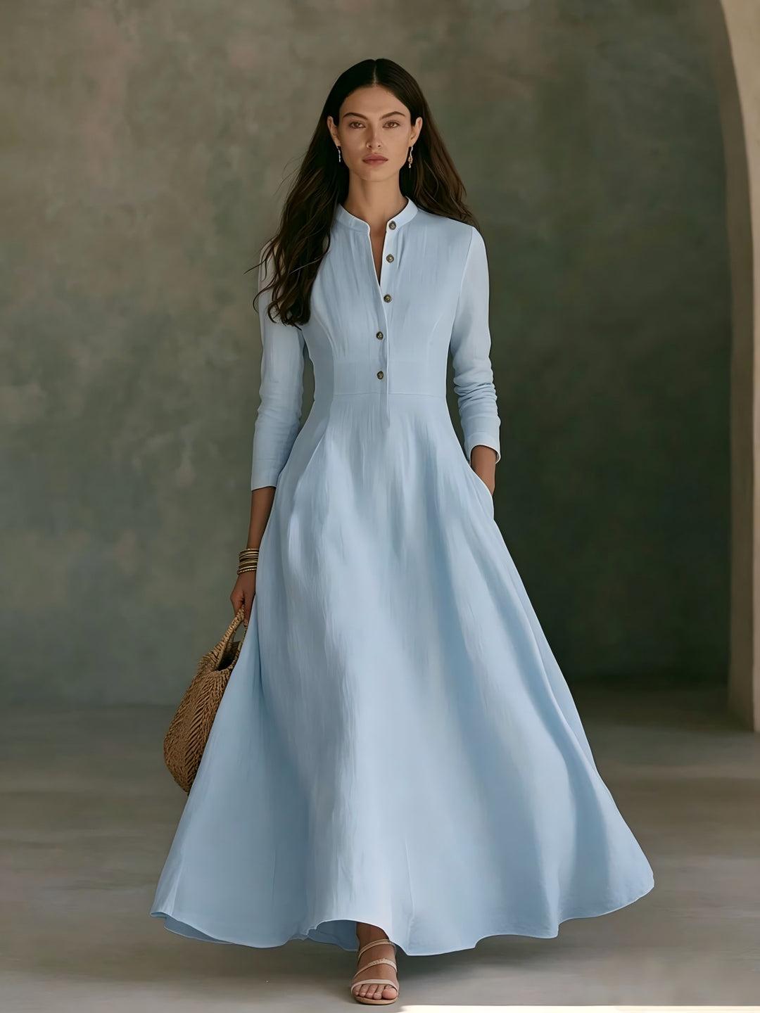 Damen Elegantes Langarm Maxikleid Echo Archiv