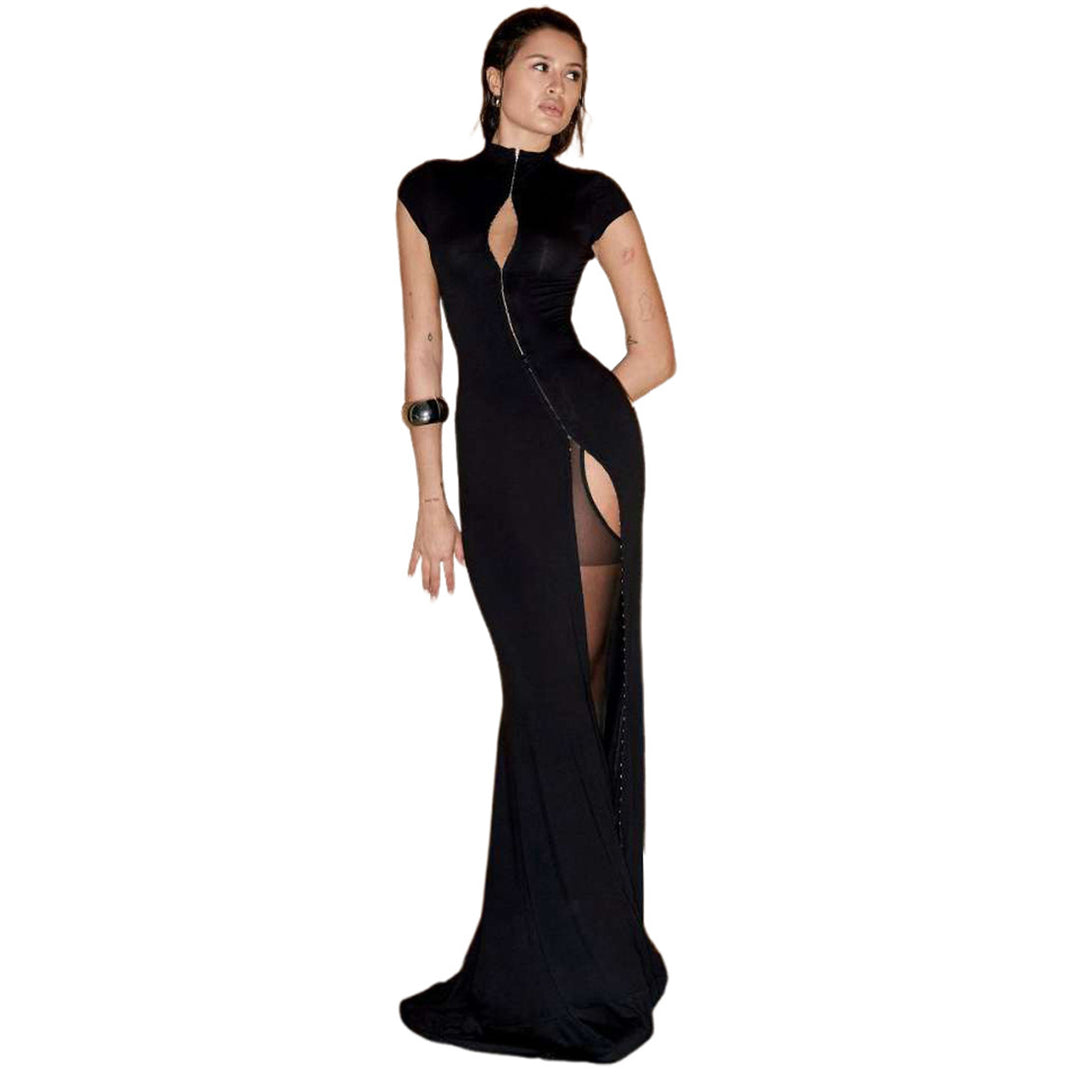 Damen Elegantes Maxikleid mit länglichem Reißverschluss und hohem Schlitz Echo Archiv