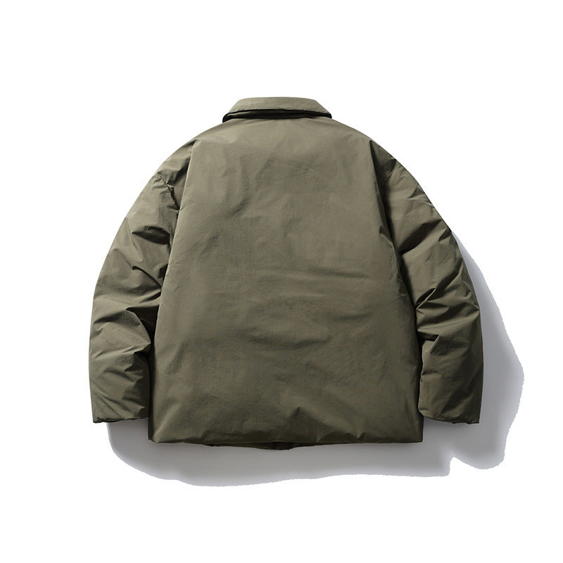 Herren Kurz geschnittene Thermo‑Pufferjacke im Boxy‑Cut mit Hemdkragen und verdeckter Druckknopfleiste Echo Archiv