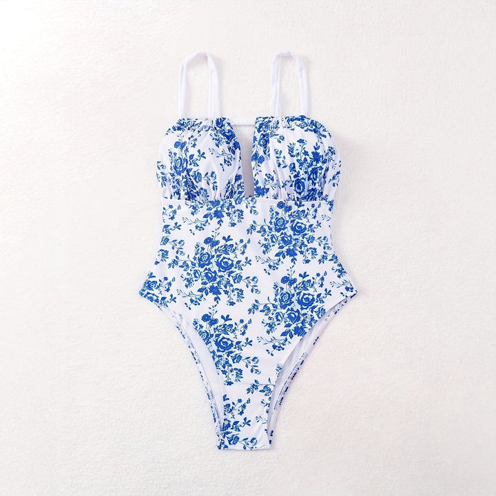 Damen Einteiliger Badeanzug mit floralem Design und tiefem V-Ausschnitt Echo Archiv