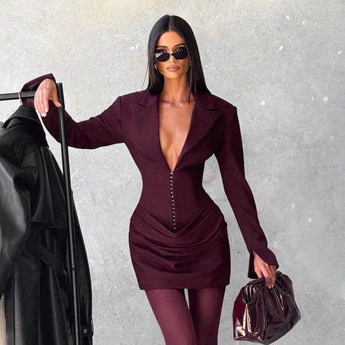 Damen Blazer-Minikleid mit tiefem V-Ausschnitt und eleganter Silhouette Echo Archiv