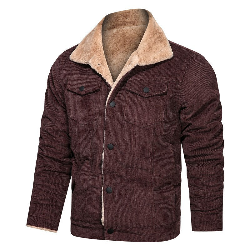Herren Cordjacke mit Teddyfutter und Druckknopfverschluss – Taviero