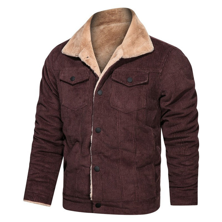 Herren Cordjacke mit Teddyfutter und Druckknopfverschluss – Taviero