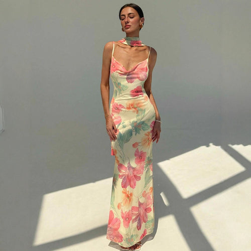 Damen Maxikleid mit raffinierten Spaghettiträgern und floralem Design Echo Archiv