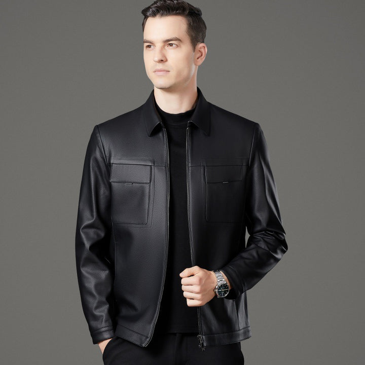 Herren stilvolle Kunstlederjacke mit praktischen Taschen Echoarchiv