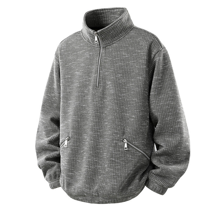 Herren Oversize Strickoptik Half-Zip Pullover mit Stehkragen und Reißverschlusstaschen Echo Archiv