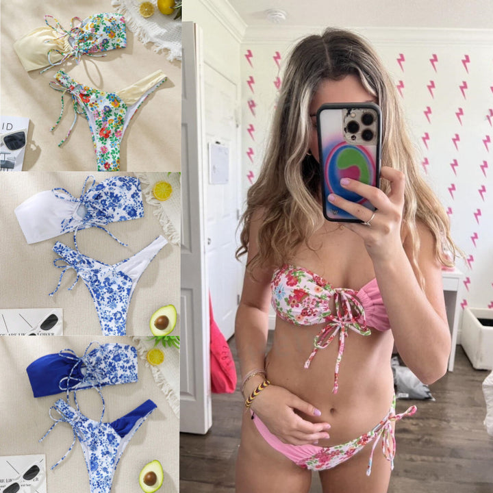 Damen Bandeau-Bikini Set mit floralem Design Echo Archiv