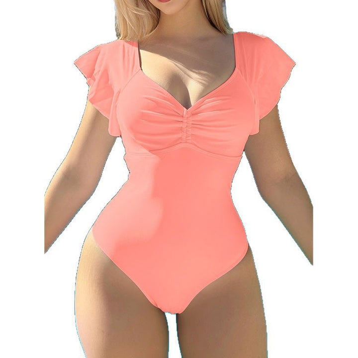 Damen eleganter einteiliger Badeanzug mit Rüschen Echo Archiv