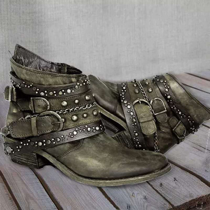 Damen Western‑Ankleboots mit dekorativen Schnallenriemen, Nieten und Ketten Echo Archiv