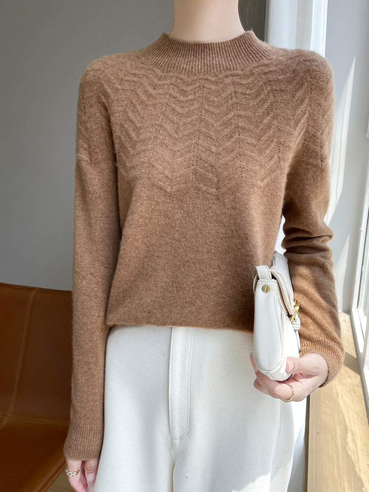 Damen Weicher Feinstrick-Mockneckpullover mit Chevron-Ajour und Kaschmirlook Echoarchiv