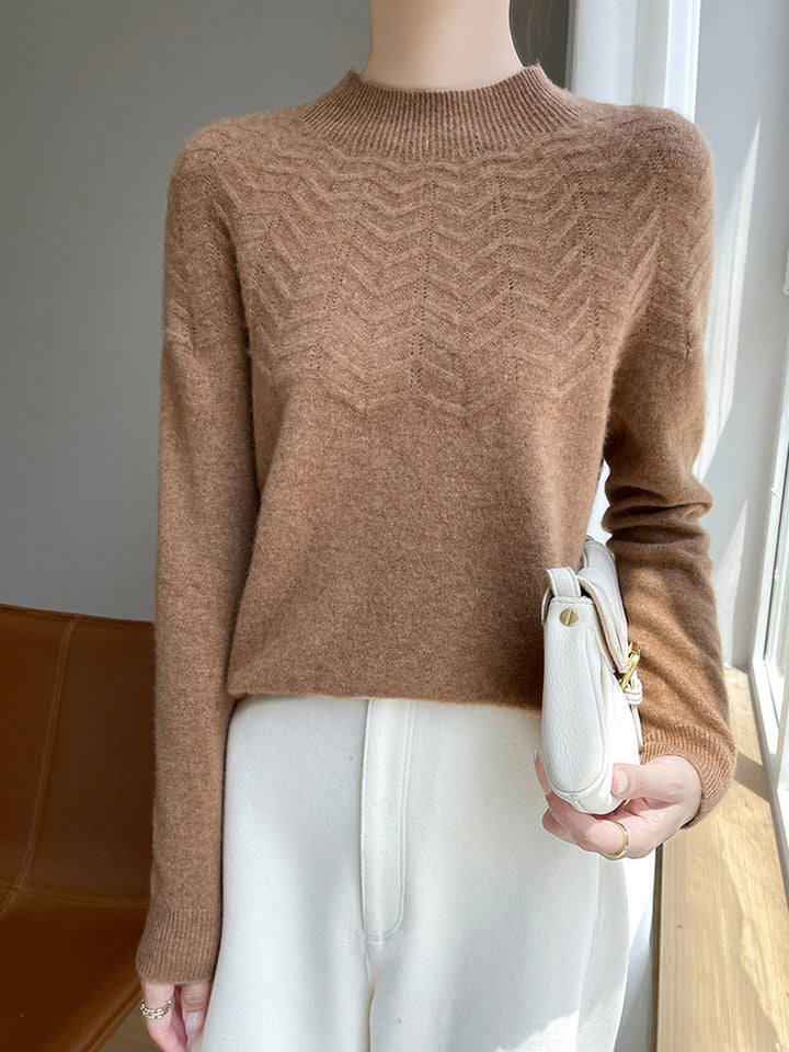 Damen Weicher Feinstrick-Mockneckpullover mit Chevron-Ajour und Kaschmirlook Echoarchiv