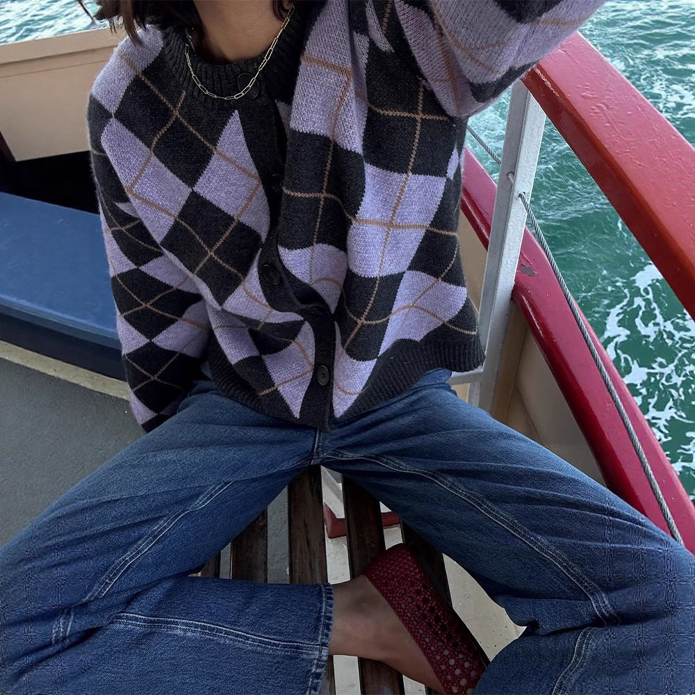 Damen Argyle-Strickjacke mit kastiger Silhouette und großer Knopfleiste Echoarchiv