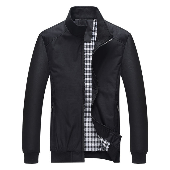Herren leichter Zip-Blouson aus Funktionsmix mit Stehkragen und kariertem Innenfutter Echoarchiv