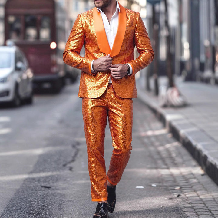 Herren Glamouröses Paillettenanzugset mit stylischem Satin-Revers Echoarchiv