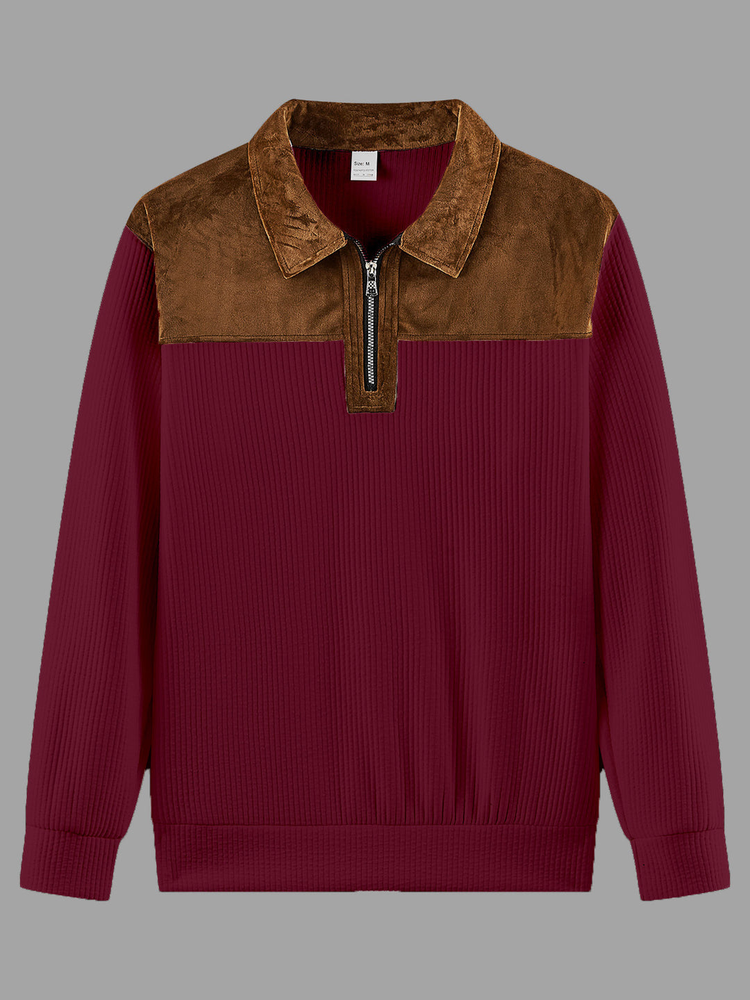 Unisex nan feinstrukturierter Strickpullover mit halbem Reißverschlusskragen und Samtbesatz Echo Archiv