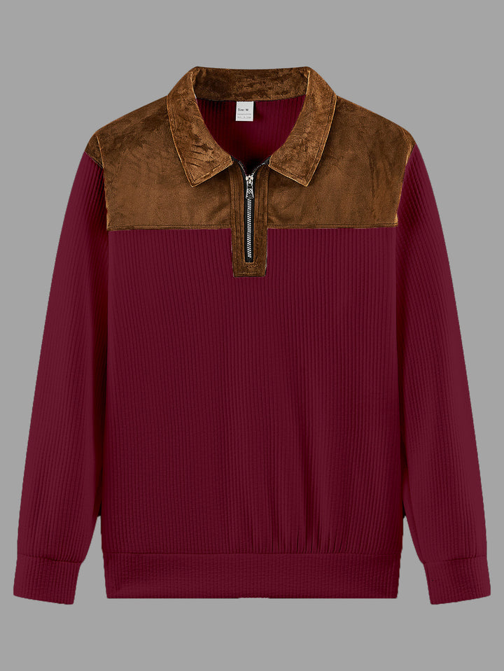 Unisex nan feinstrukturierter Strickpullover mit halbem Reißverschlusskragen und Samtbesatz Echo Archiv