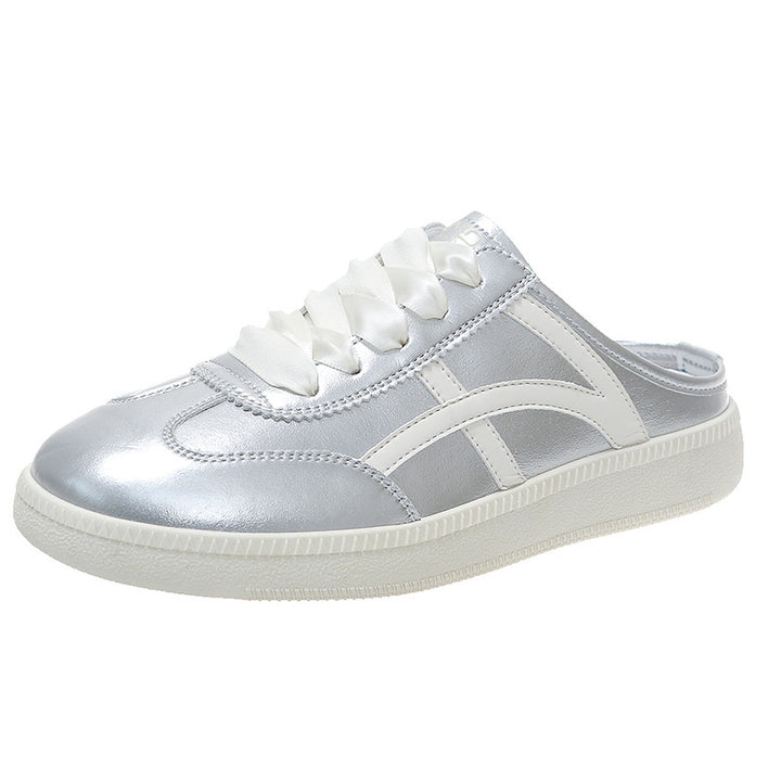 Damen Satin-Schnürpantoffel Mule-Sneaker mit offener Fersenpartie und Metallic-Optik – Lioré