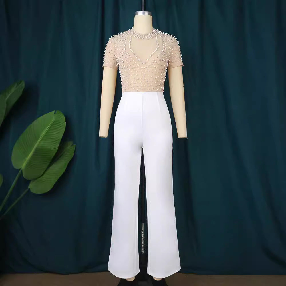 Damen eleganter Jumpsuit mit schimmerndem Perlen-Besatz Echo Archiv